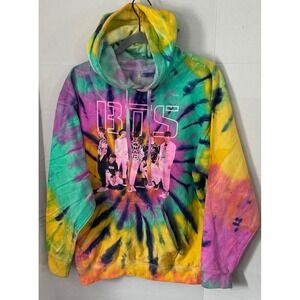 BTS K-Pop Destinations Graphic Tie Dye Hoodie Multicolor Pullover woman's med